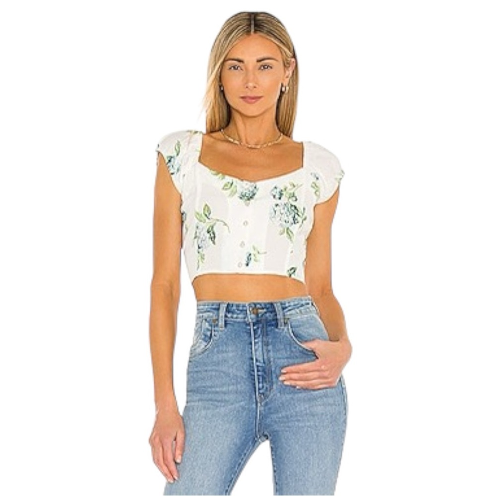 REVOLVE White Floral Square-Neck Crop Top